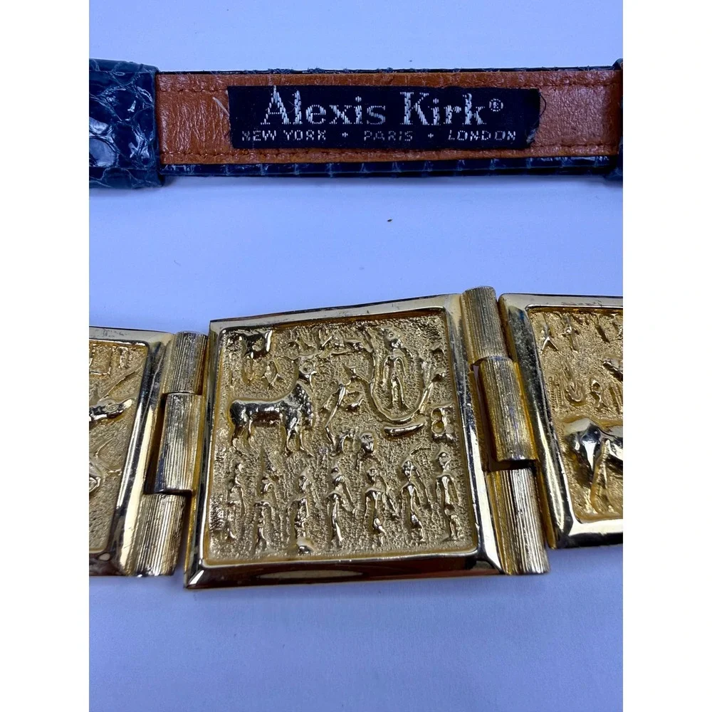 Alexis Kirk Vintage 90's Blue Snakeskin Leather Belt Egyptian Link Adjustable